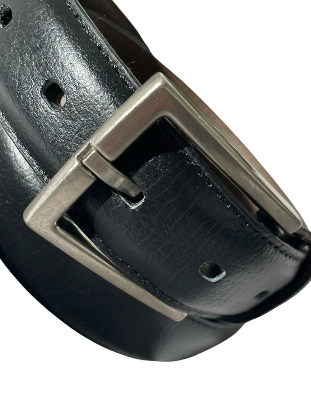 Full-Grain Leather Men's Black Belt Sz 32 Silver Buckle Classic
